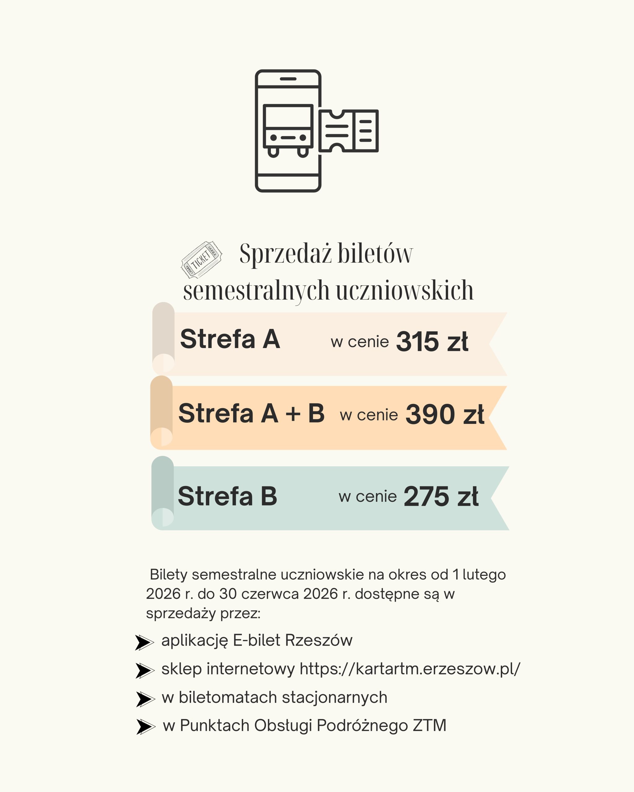 sprzedaż biletów semestralnych uczniowskich